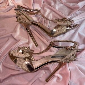 2010 ZigiNY “Shellie” 4.5” Studded Bow Ankle-Strap Heels - Size 8.5